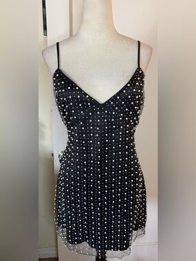 Forever 21 Black Mini Dress with Pearl rhinestone Embellishments flirty cocktail